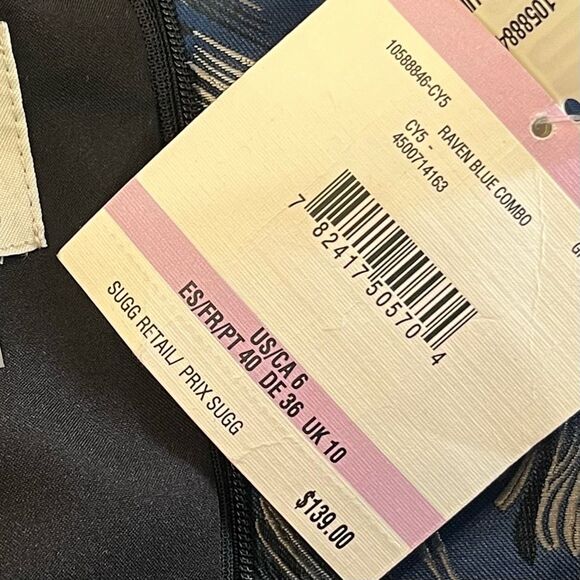 Ann Taylor Dead stock Blue Jacquard Satin Belted Sleeveless 50’s Style Cocktail - Picture 6 of 9